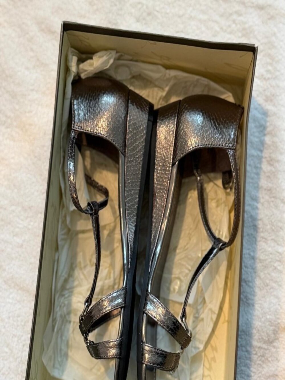 Enzo Angiolini Metallic Pewter Slingback Wedge Sandals